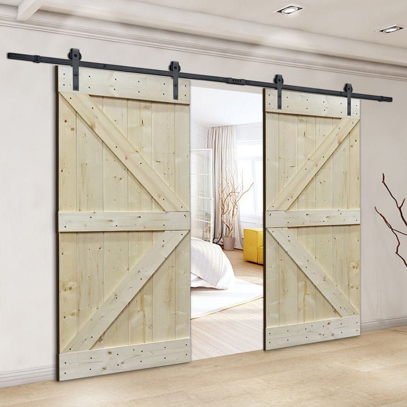 Calhome Natural Core Knotty Pine Solid Wood Panelled Slab Interior Barn Door & Reviews Wayfair